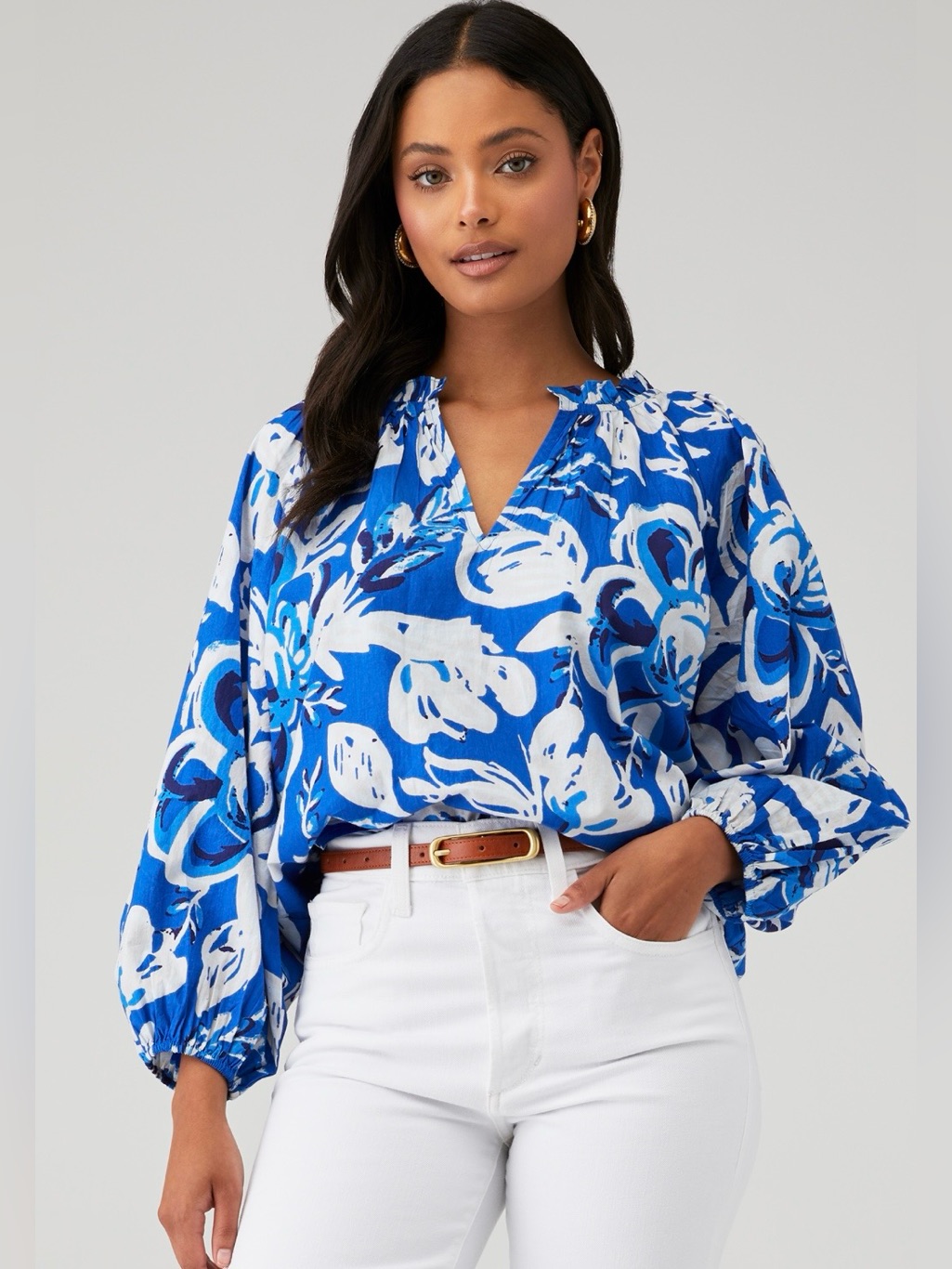Nwt Cleobella Adina Blouse In Azure Print Organic Cotton Boho Top Medium